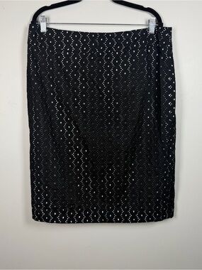 Vintage Nipon Boutique Black Eyelet Work Skirt Size 14 Cotton A-Line Lined